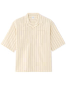 Boxy Fit Cotton Linen Striped Shirt - Beige