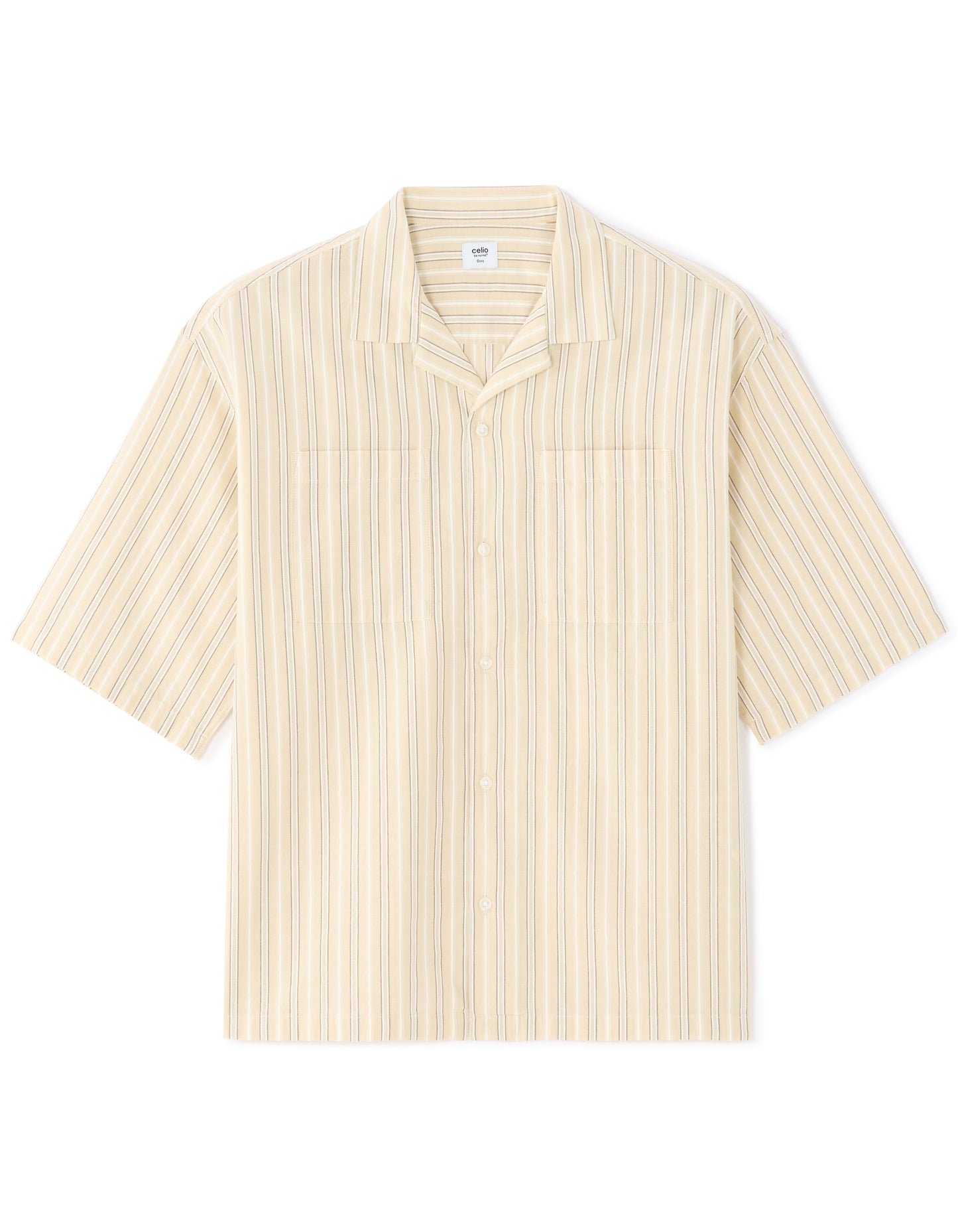 Boxy Fit Cotton Linen Striped Shirt - Beige