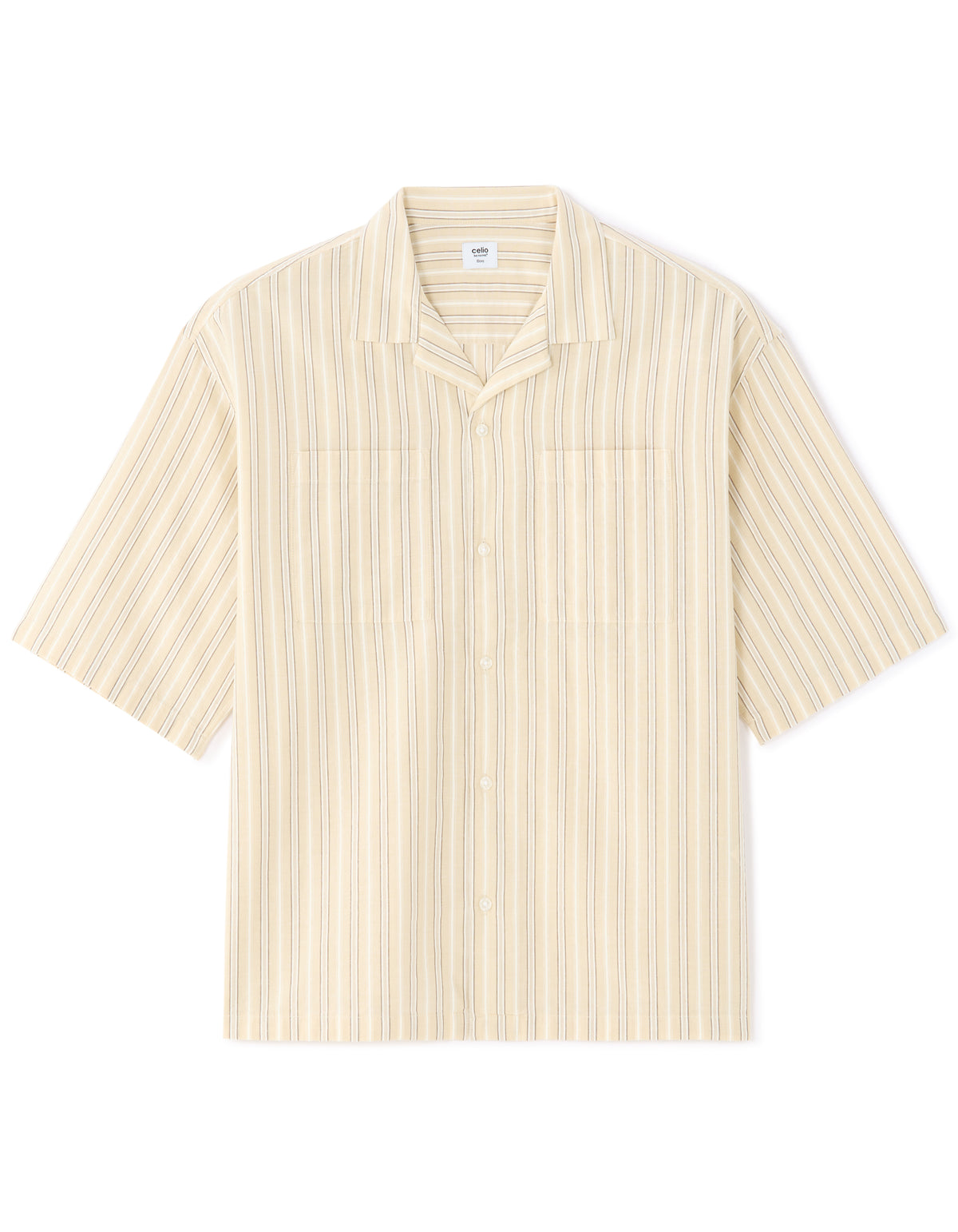 Boxy Fit Cotton Linen Striped Shirt - Beige