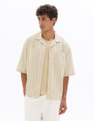 Boxy Fit Cotton Linen Striped Shirt - Beige