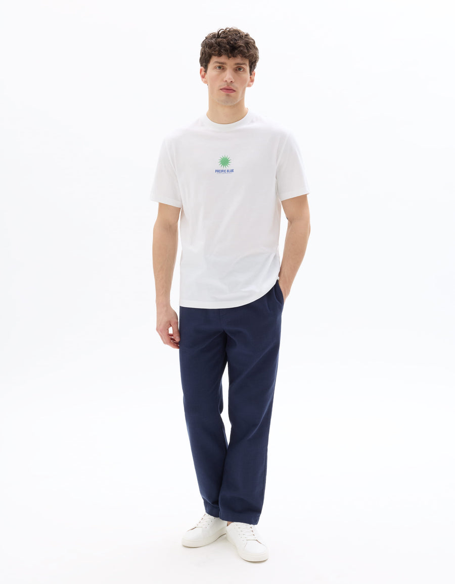 Relaxed Fit 100% Cotton Casual Trousers - Navy Blue