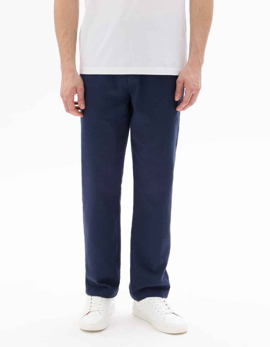 Relaxed Fit 100% Cotton Casual Trousers - Navy Blue
