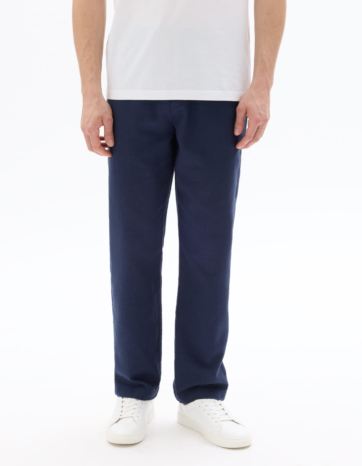 Relaxed Fit 100% Cotton Casual Trousers - Navy Blue
