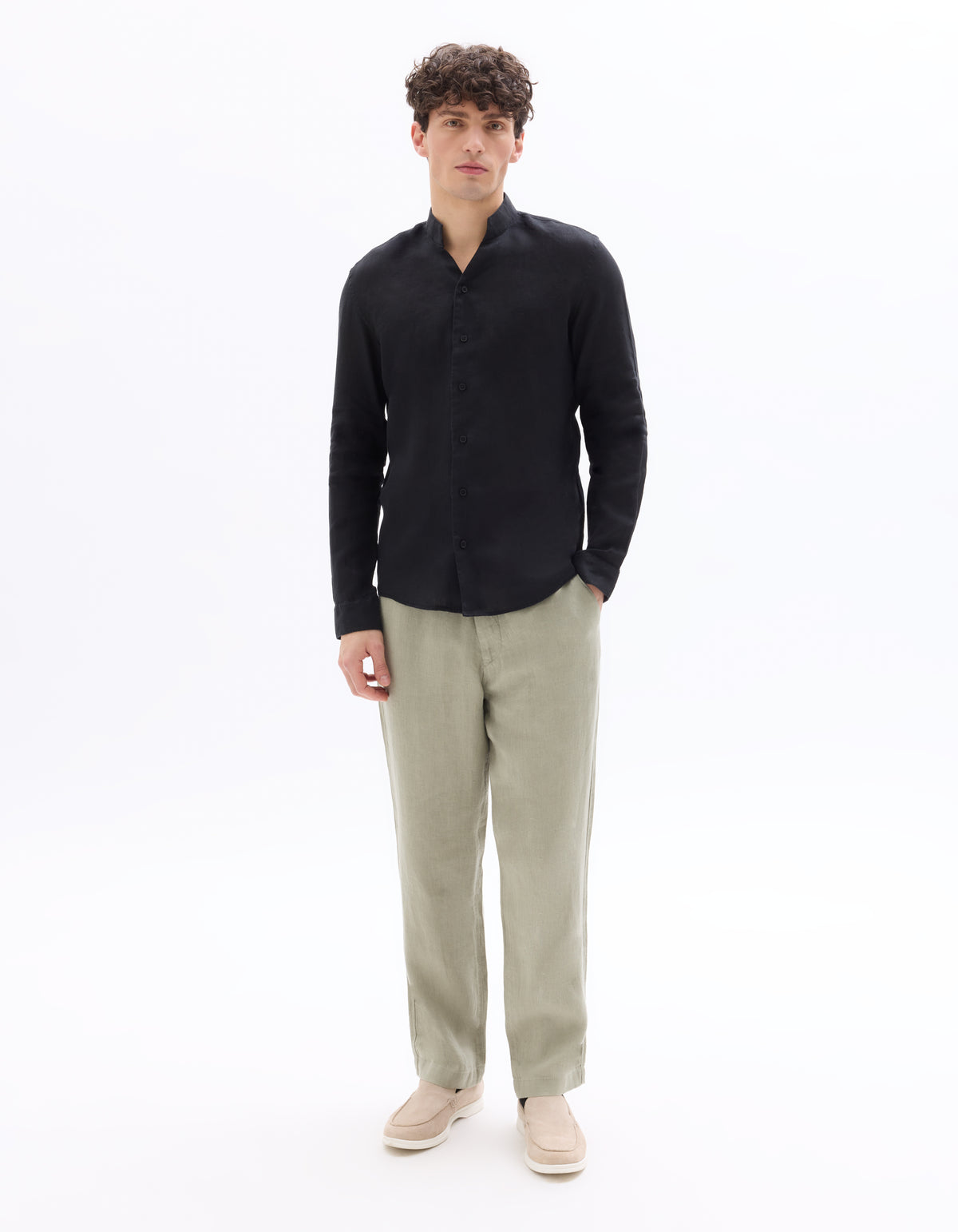Regular Fit High Collar Shirt - Black