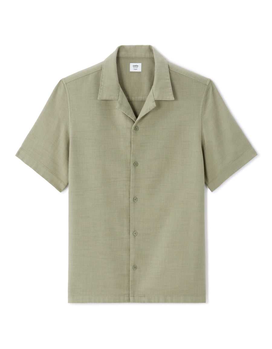 Regular Fit 100% Cotton Cuban Collar Shirt - Khaki