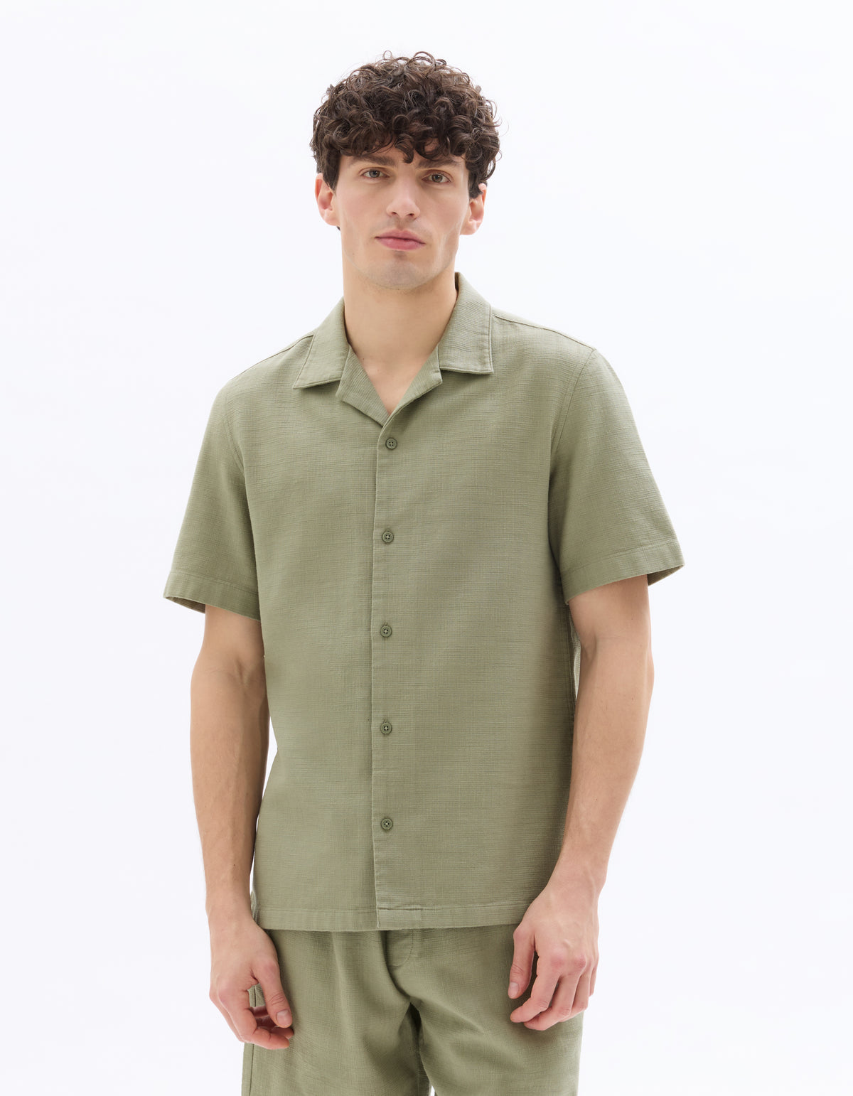 Regular Fit 100% Cotton Cuban Collar Shirt - Khaki