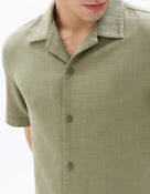 Regular Fit 100% Cotton Cuban Collar Shirt - Khaki