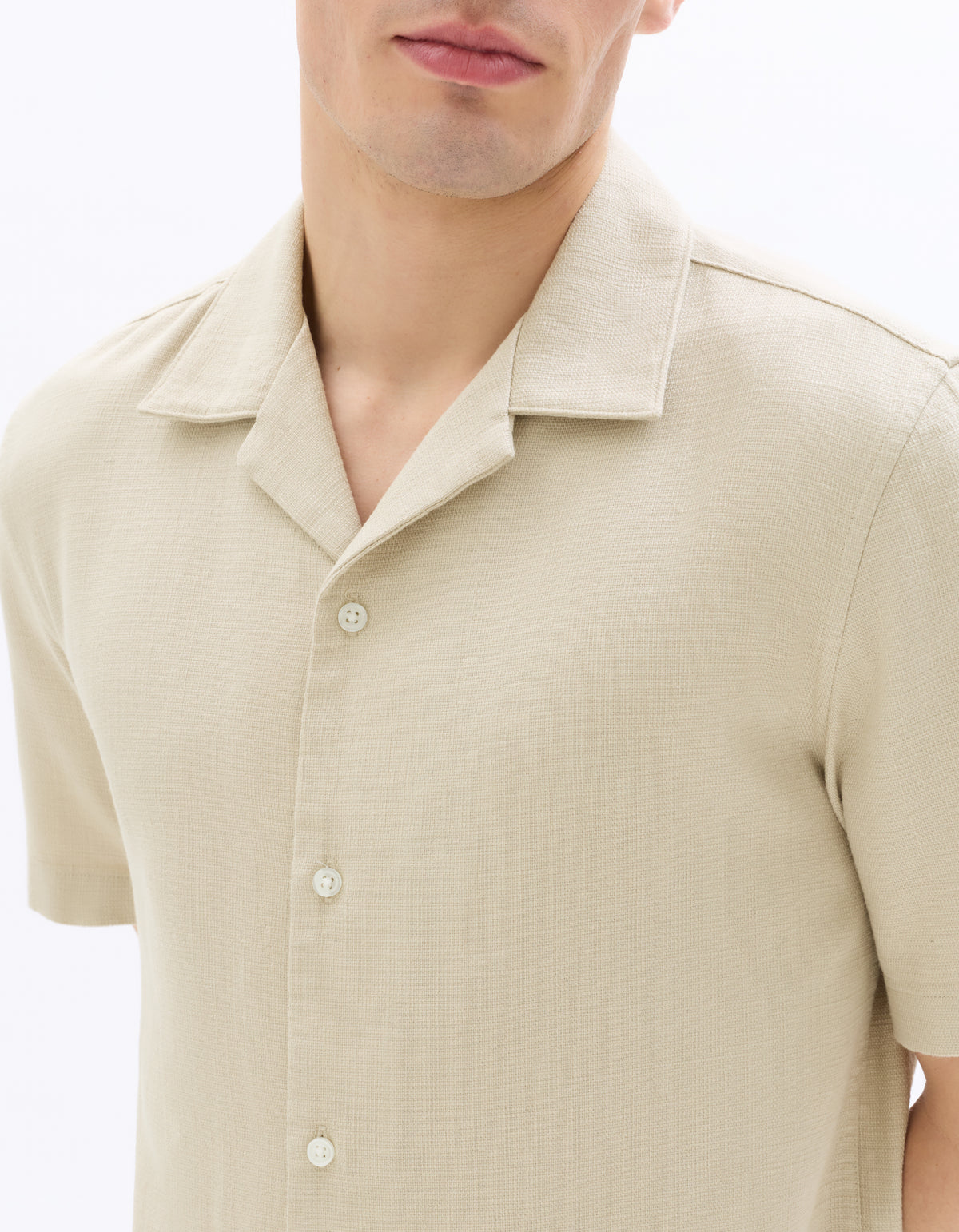 Regular Fit 100% Cotton Cuban Collar Shirt - Beige