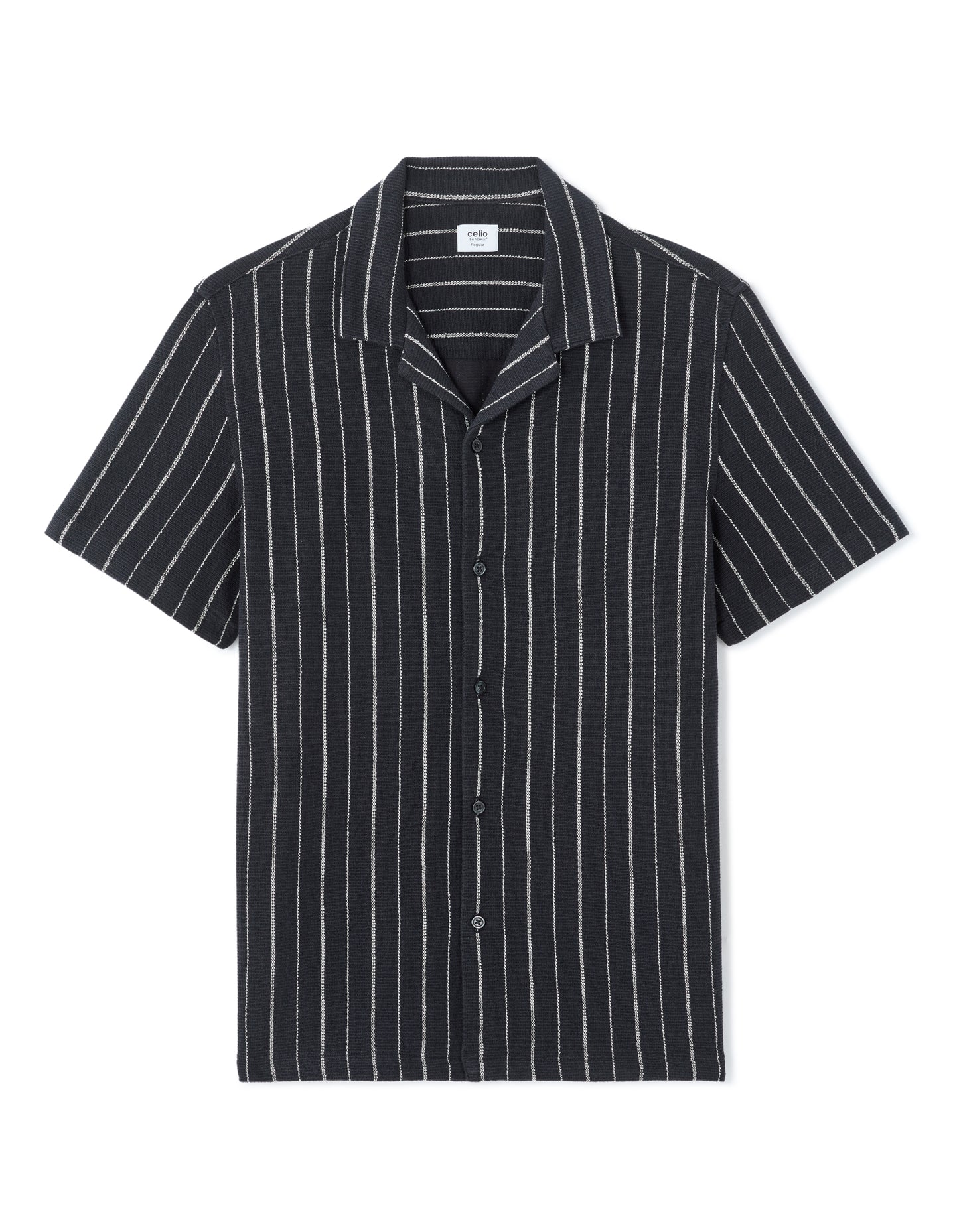 Regular Fit 100% Cotton Cuban Collar Shirt - Navy Blue