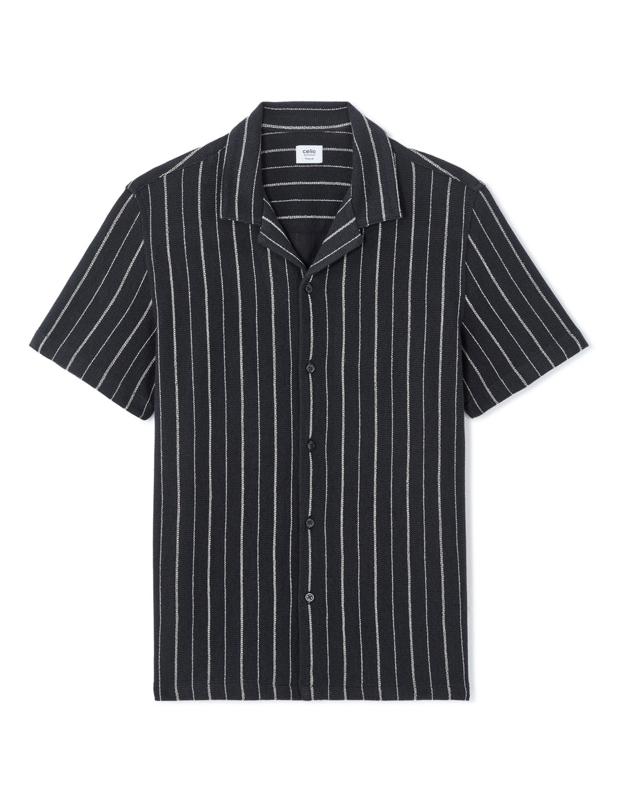 Regular Fit 100% Cotton Cuban Collar Shirt - Navy Blue