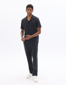 Regular Fit 100% Cotton Cuban Collar Shirt - Navy Blue