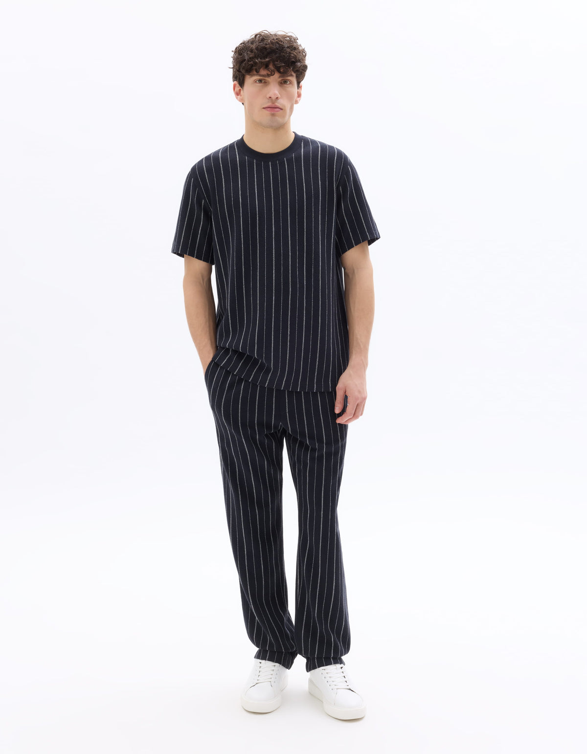 Boxy Fit Polyester Crew Neck T-Shirt - Navy Blue