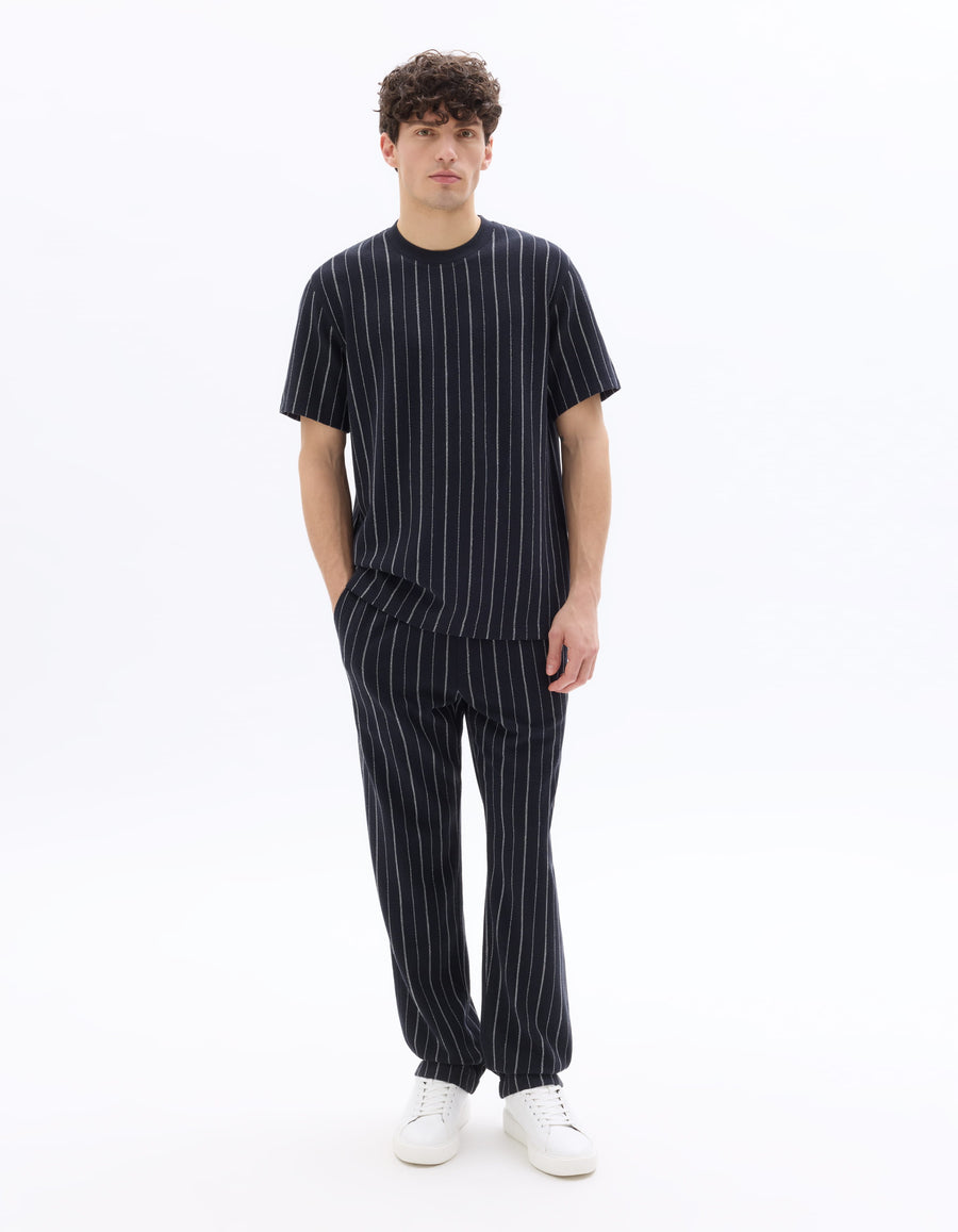 Boxy Fit Polyester Crew Neck T-Shirt - Navy Blue