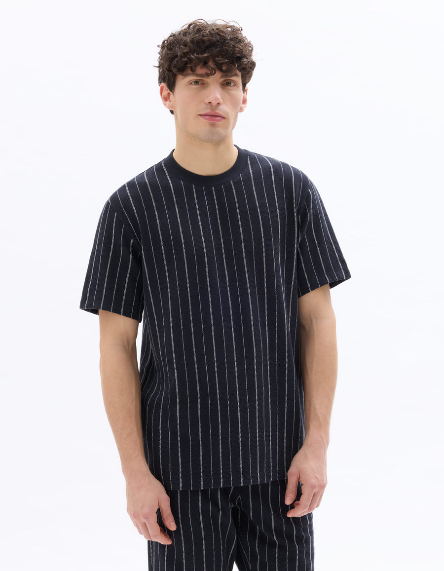 Boxy Fit Polyester Crew Neck T-Shirt - Navy Blue