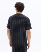 Boxy Fit Polyester Crew Neck T-Shirt - Navy Blue
