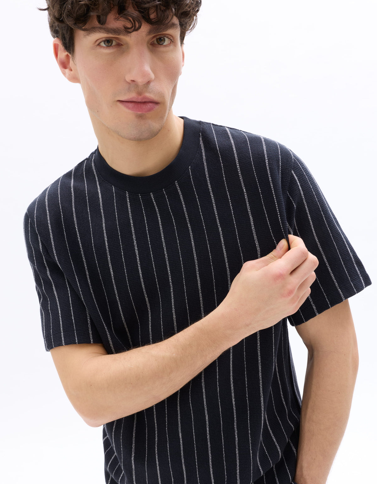 Boxy Fit Polyester Crew Neck T-Shirt - Navy Blue