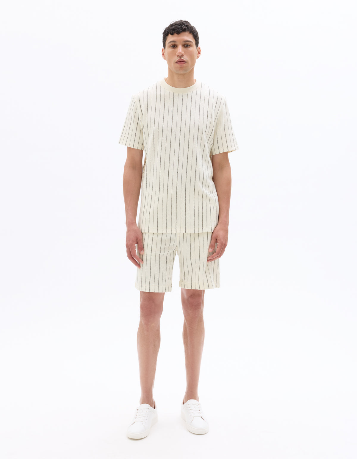 Boxy Fit Polyester Crew Neck T-Shirt - Ecru