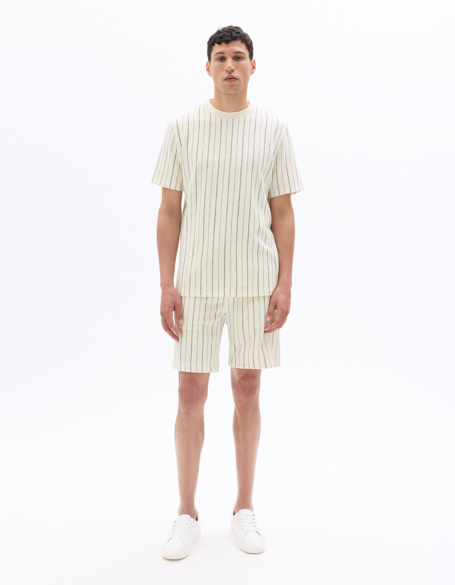 Boxy Fit Polyester Crew Neck T-Shirt - Ecru