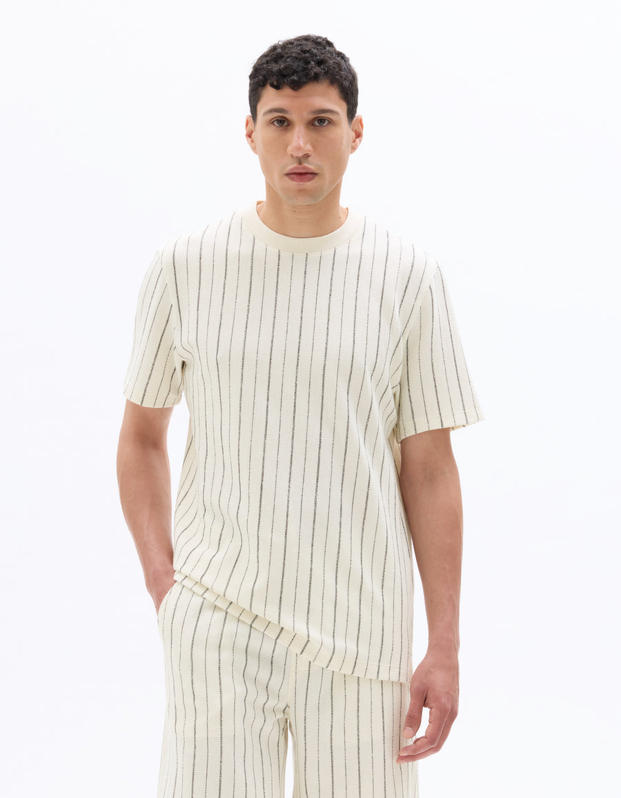Boxy Fit Polyester Crew Neck T-Shirt - Ecru