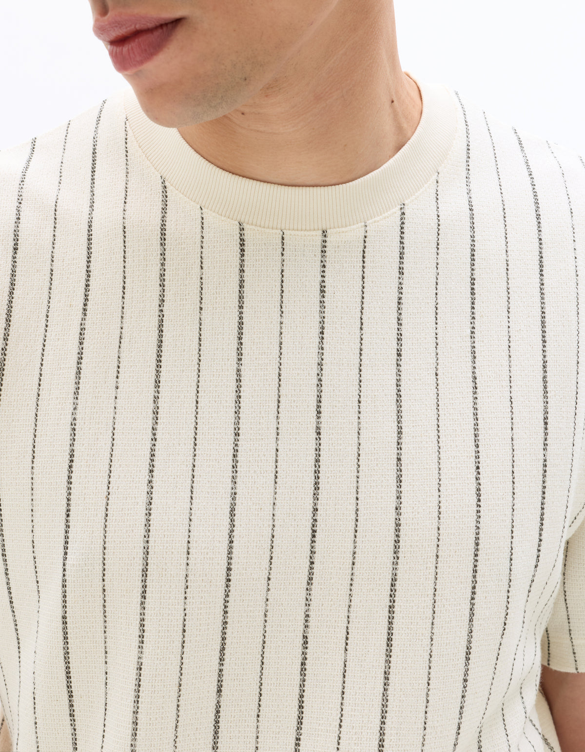 Boxy Fit Polyester Crew Neck T-Shirt - Ecru