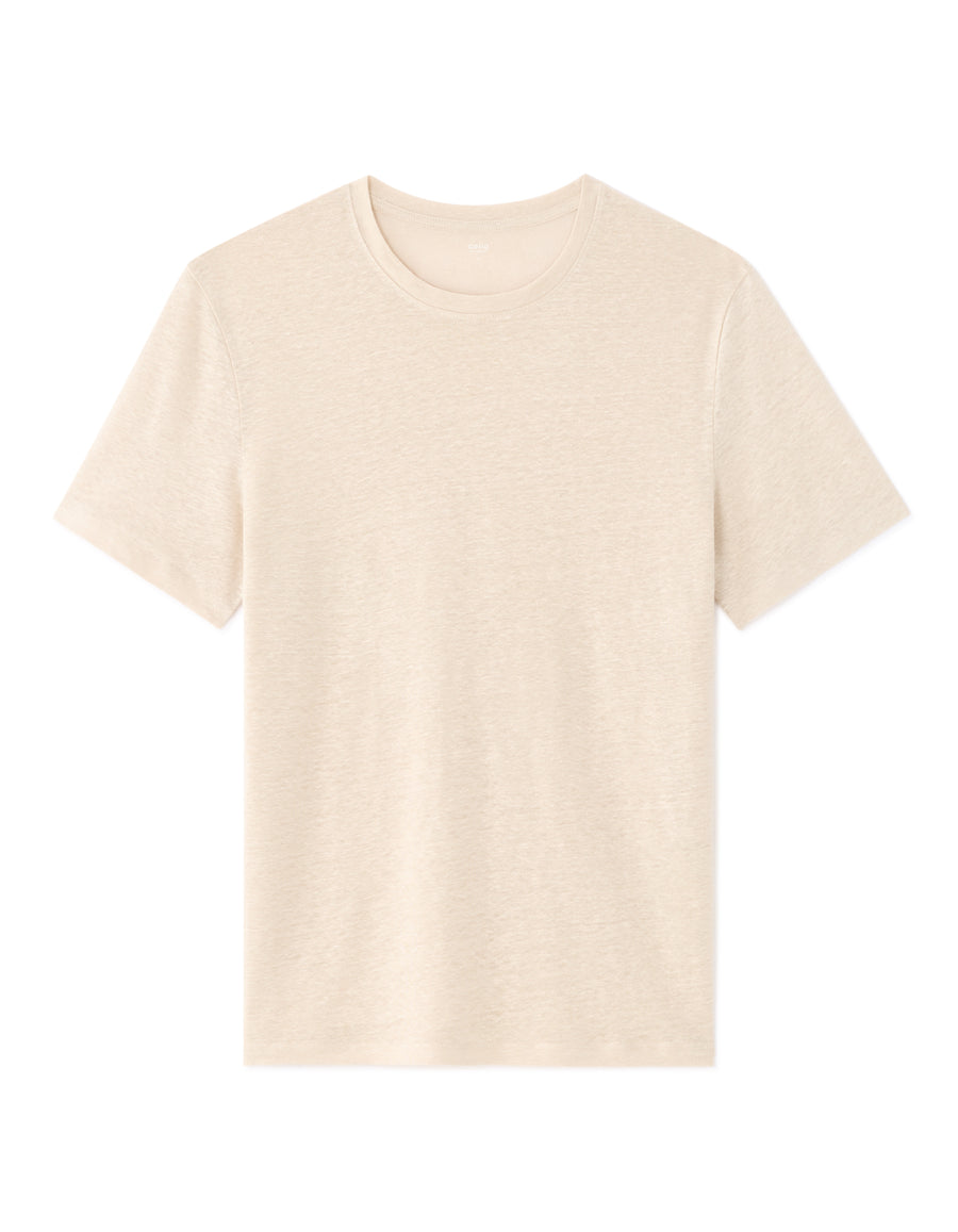 Regular Fit 100% Linen Crew Neck T-Shirt - Light Beige