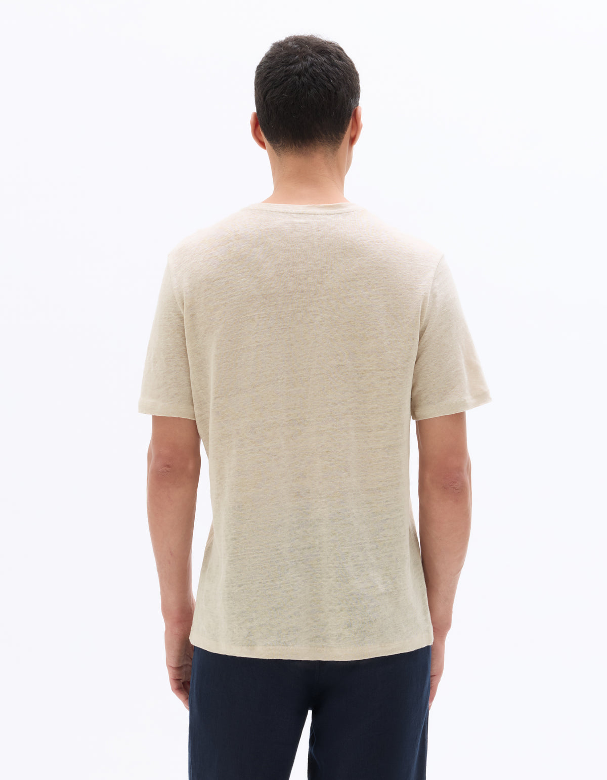 Regular Fit 100% Linen Crew Neck T-Shirt - Light Beige