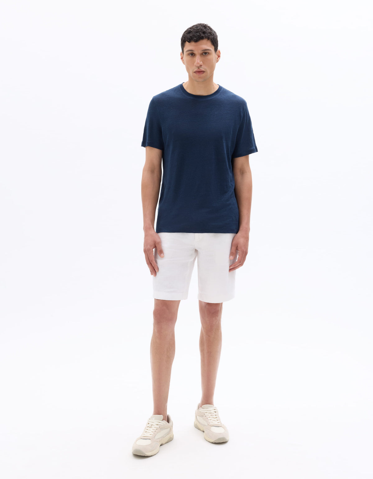 Regular Fit 100% Linen Crew Neck T-Shirt - Navy Blue