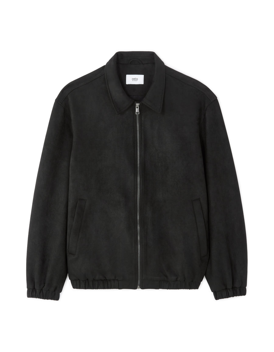 Regular Fit 100% Polyester Spread Collar Jacket - Black