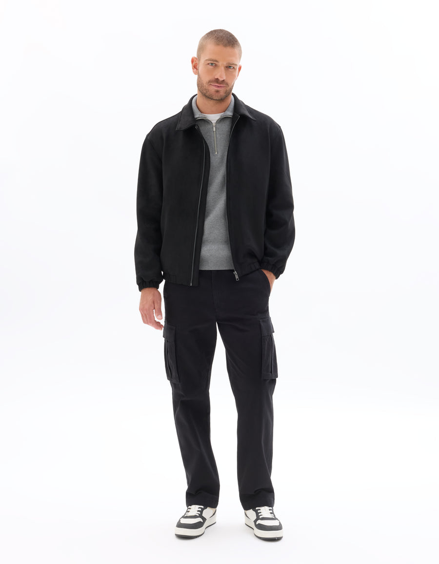 Regular Fit 100% Polyester Spread Collar Jacket - Black