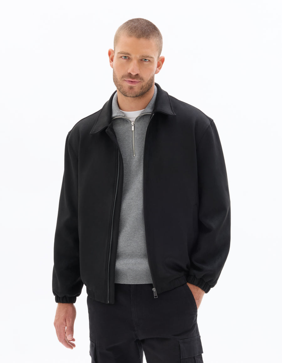 Regular Fit 100% Polyester Spread Collar Jacket - Black