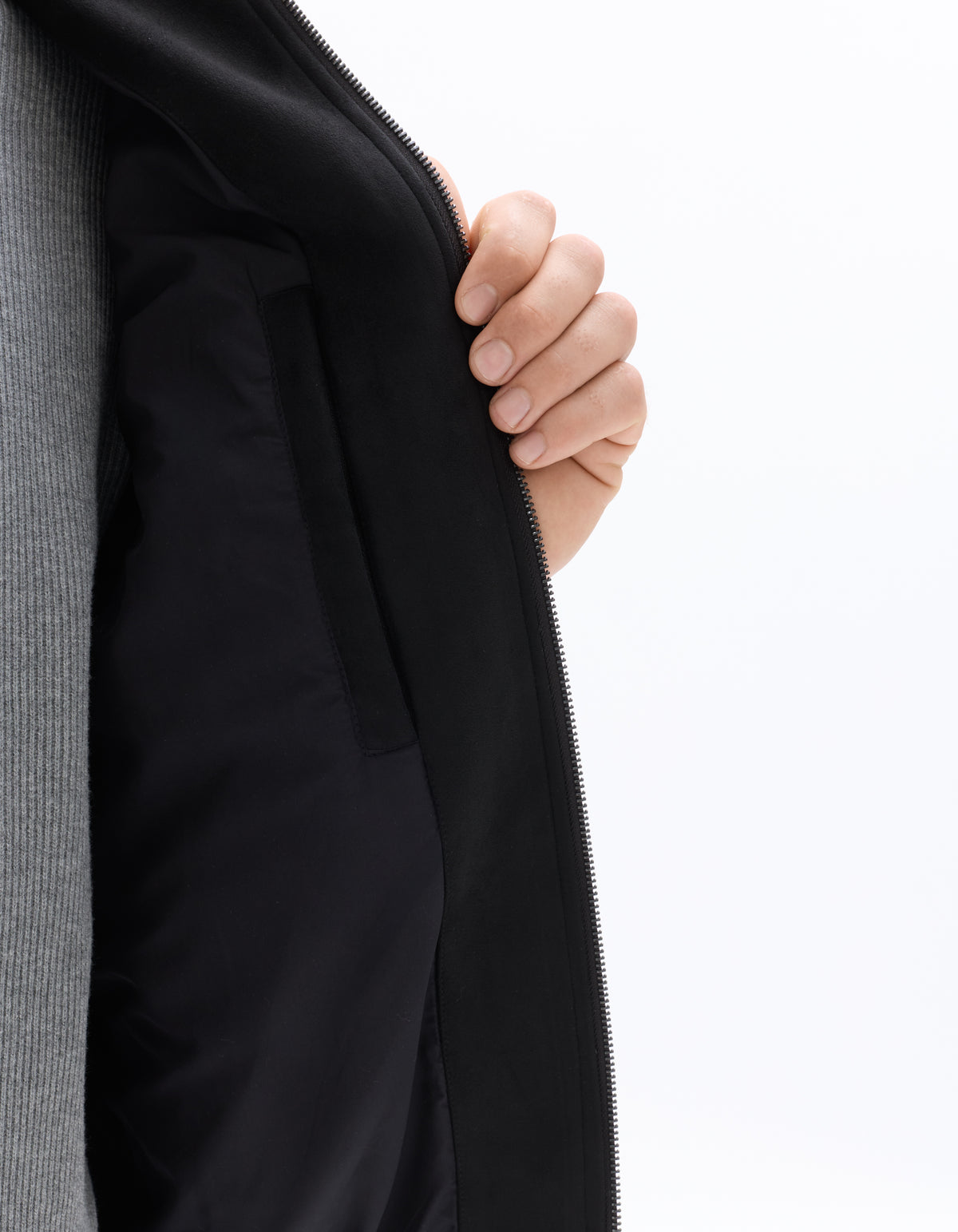 Regular Fit 100% Polyester Spread Collar Jacket - Black