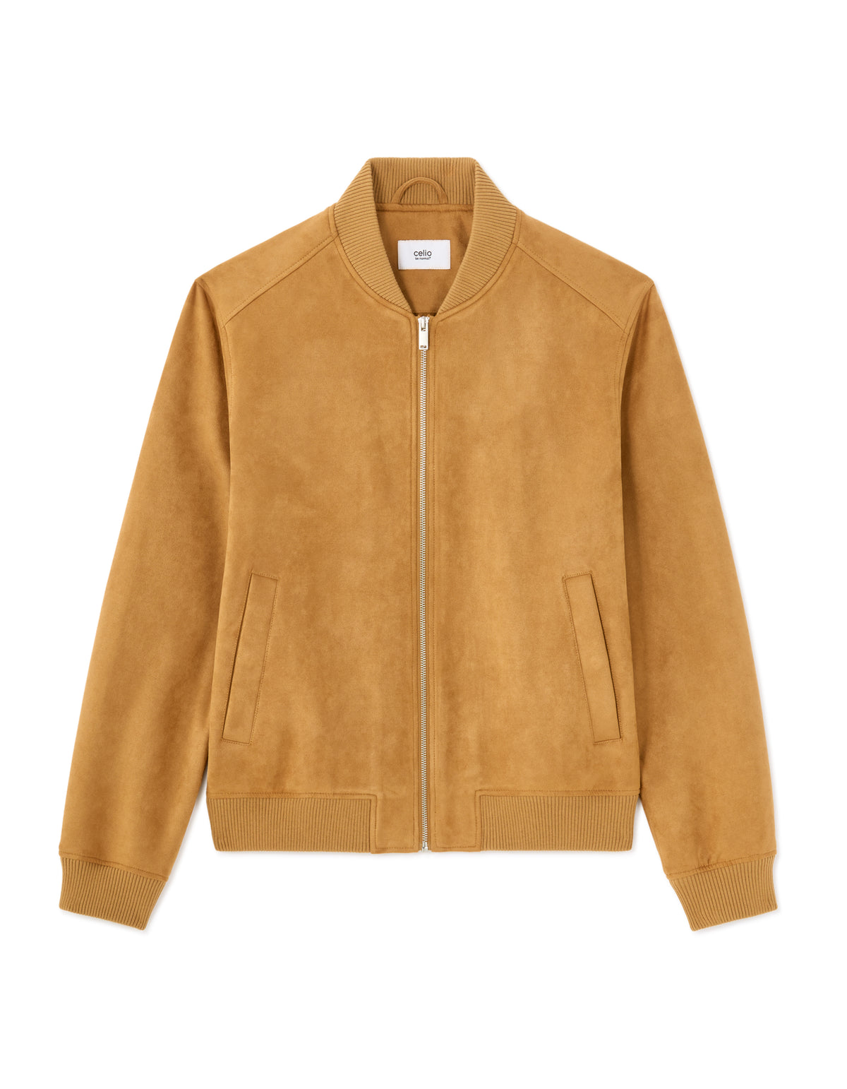 Regular Fit Polyester Mock Neck Jacket - Brown