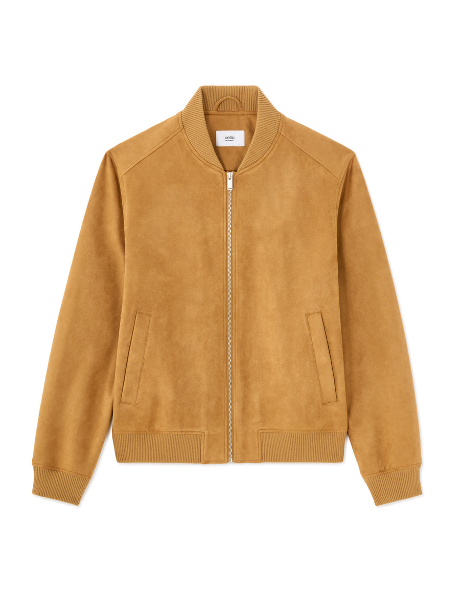 Regular Fit Polyester Mock Neck Jacket - Brown
