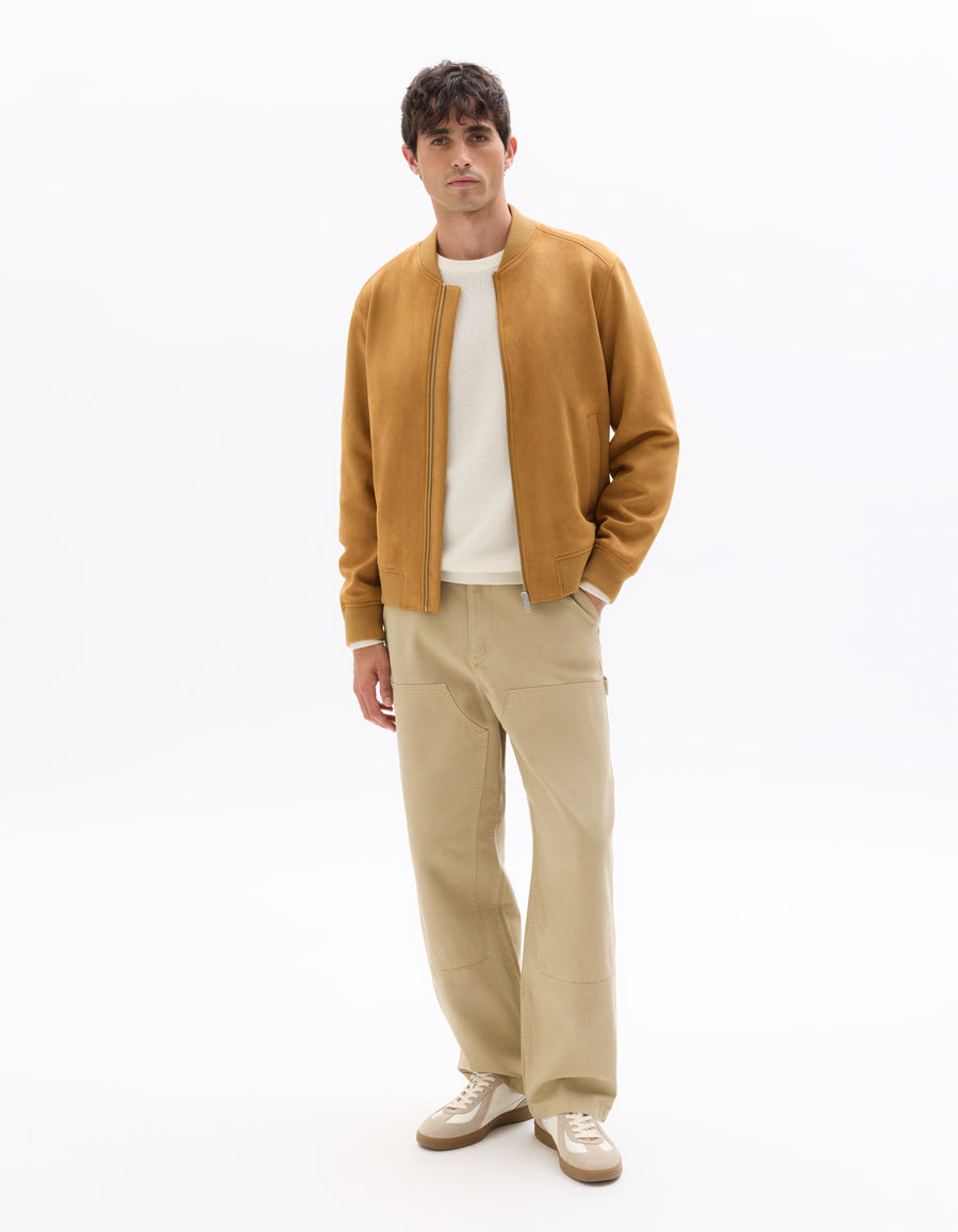 Regular Fit Polyester Mock Neck Jacket - Brown