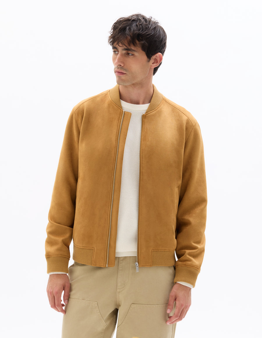 Regular Fit Polyester Mock Neck Jacket - Brown