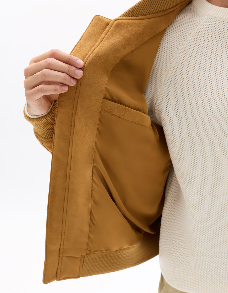 Regular Fit Polyester Mock Neck Jacket - Brown