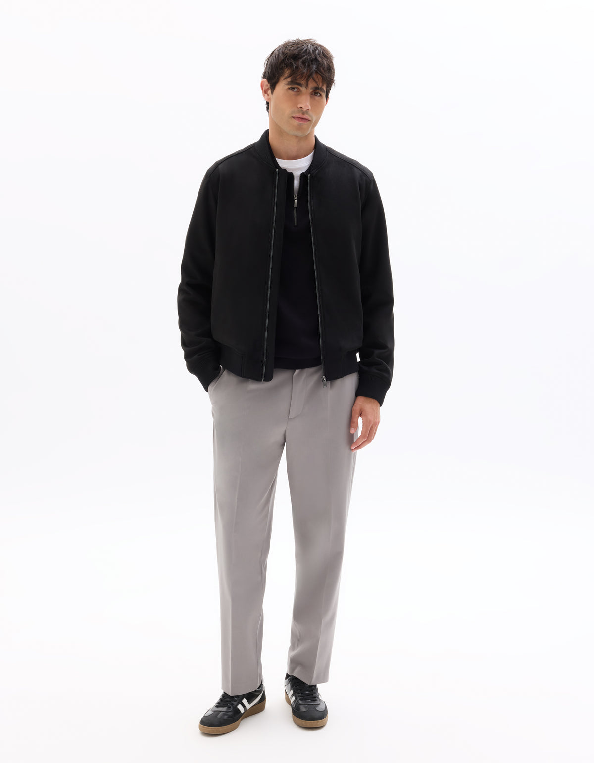 Regular Fit Polyester Mock Neck Jacket - Black