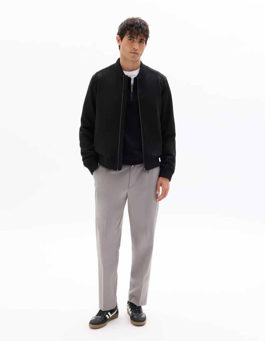 Regular Fit Polyester Mock Neck Jacket - Black