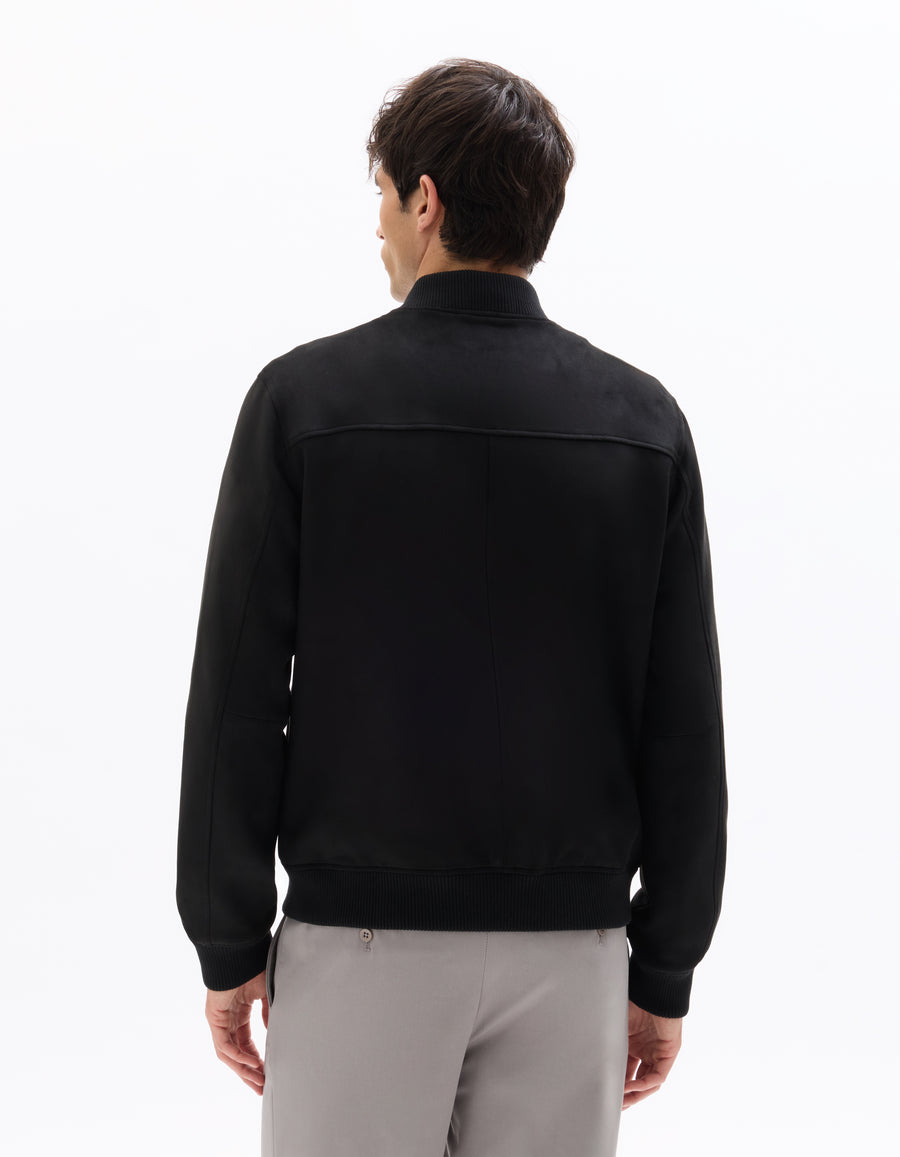Regular Fit Polyester Mock Neck Jacket - Black