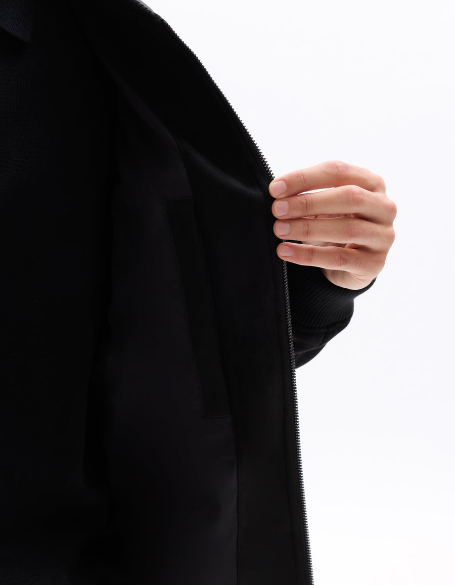 Regular Fit Polyester Mock Neck Jacket - Black