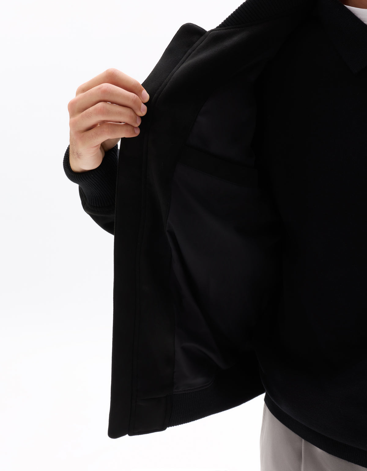 Regular Fit Polyester Mock Neck Jacket - Black