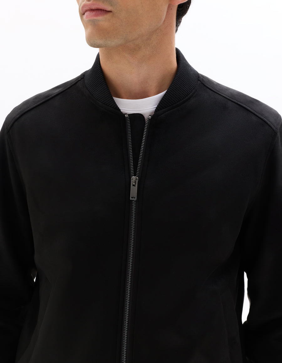 Regular Fit Polyester Mock Neck Jacket - Black