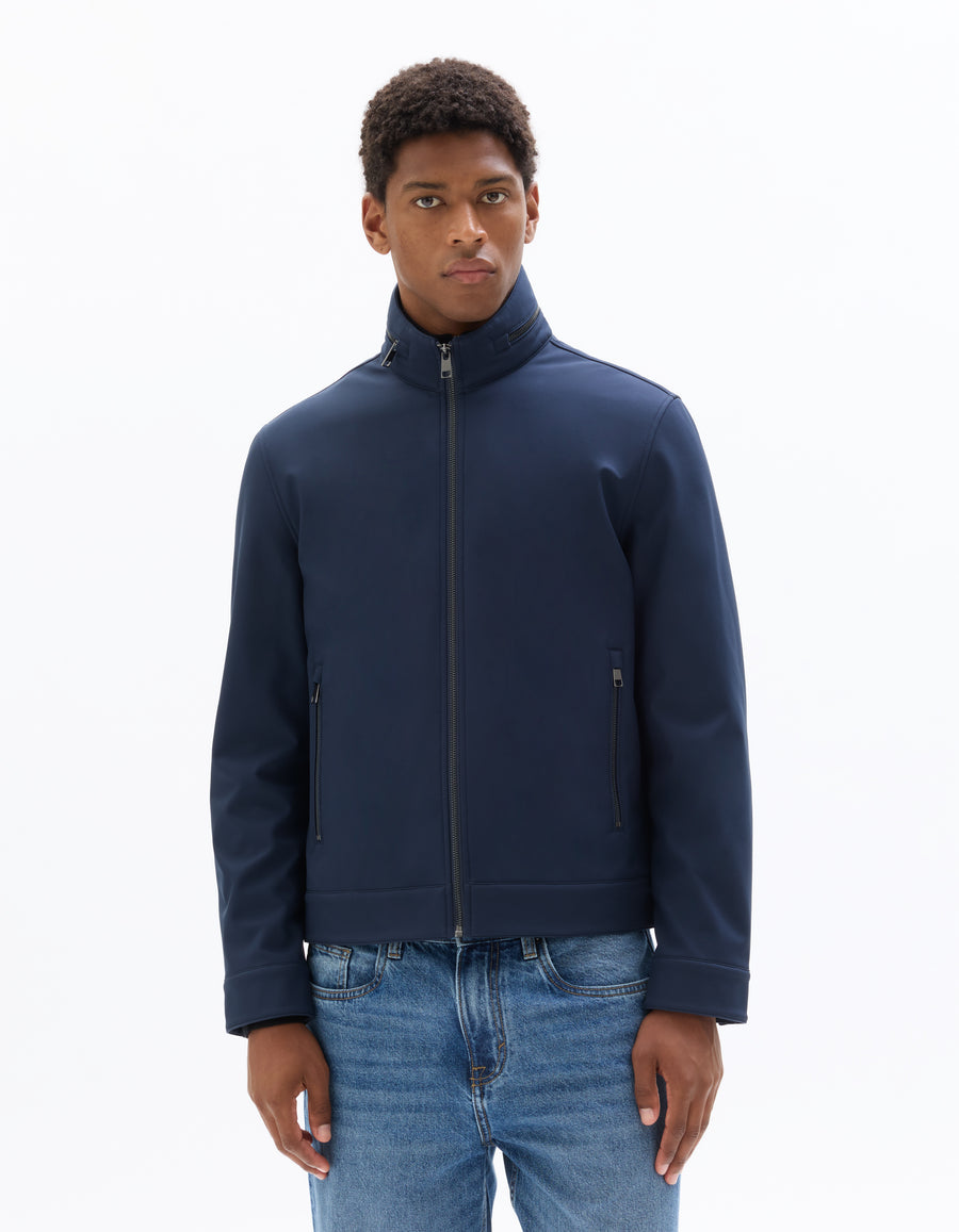 Regular Fit 100% Polyester High Neck Jacket - Navy Blue