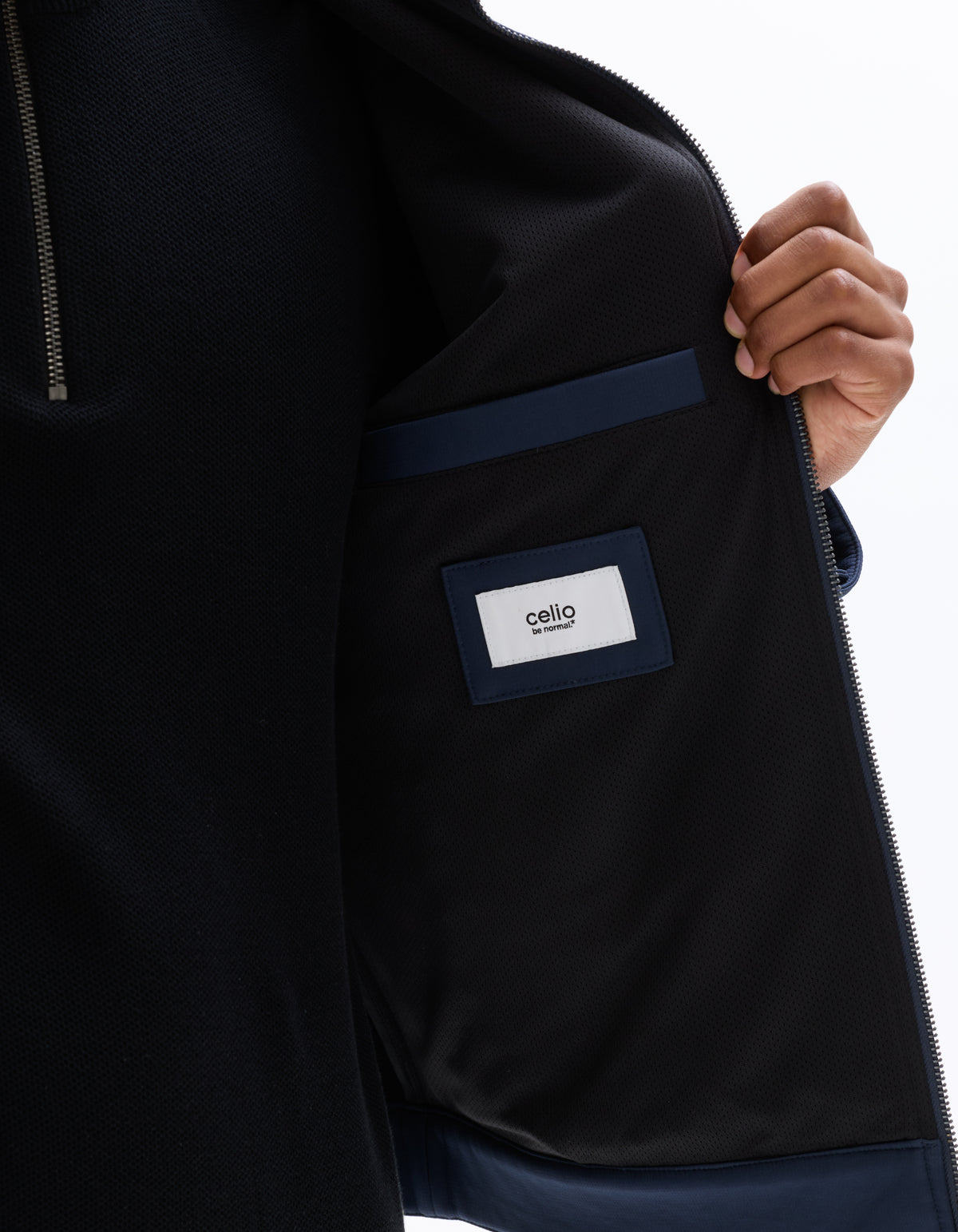 Regular Fit 100% Polyester High Neck Jacket - Navy Blue