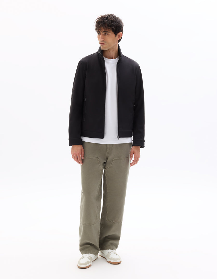 Regular Fit 100% Polyester Mock Jacket - Black