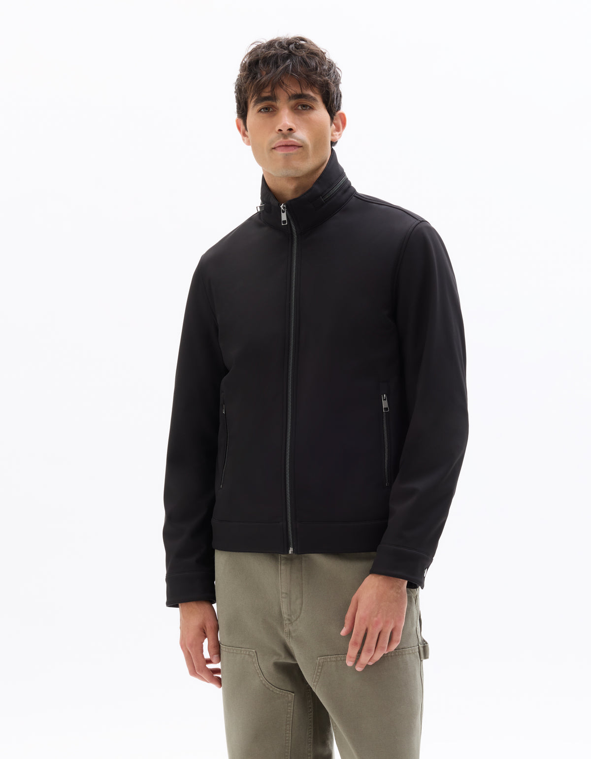 Regular Fit 100% Polyester Mock Jacket - Black