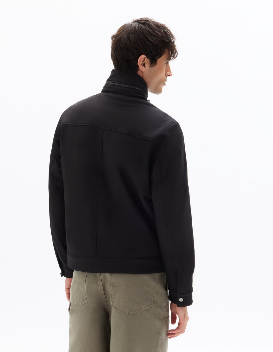 Regular Fit 100% Polyester Mock Jacket - Black