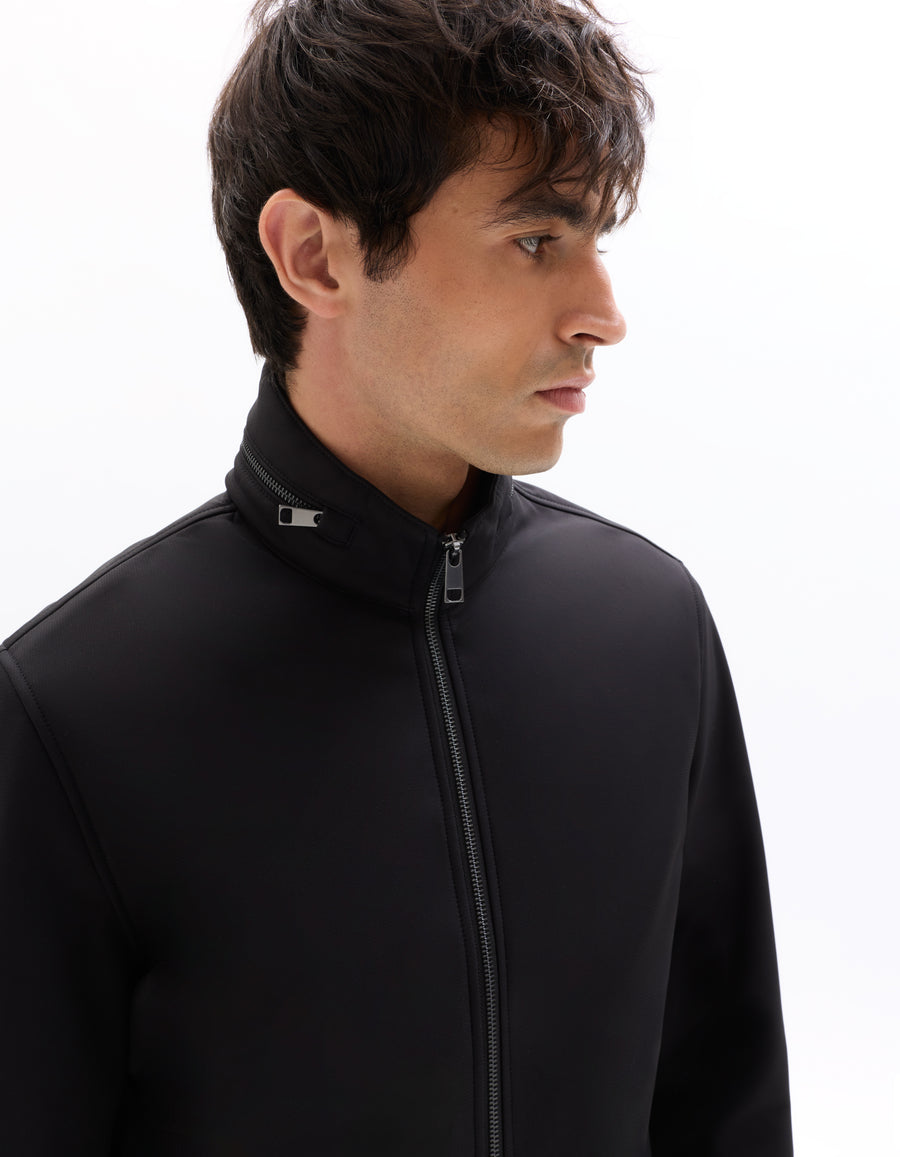 Regular Fit 100% Polyester Mock Jacket - Black