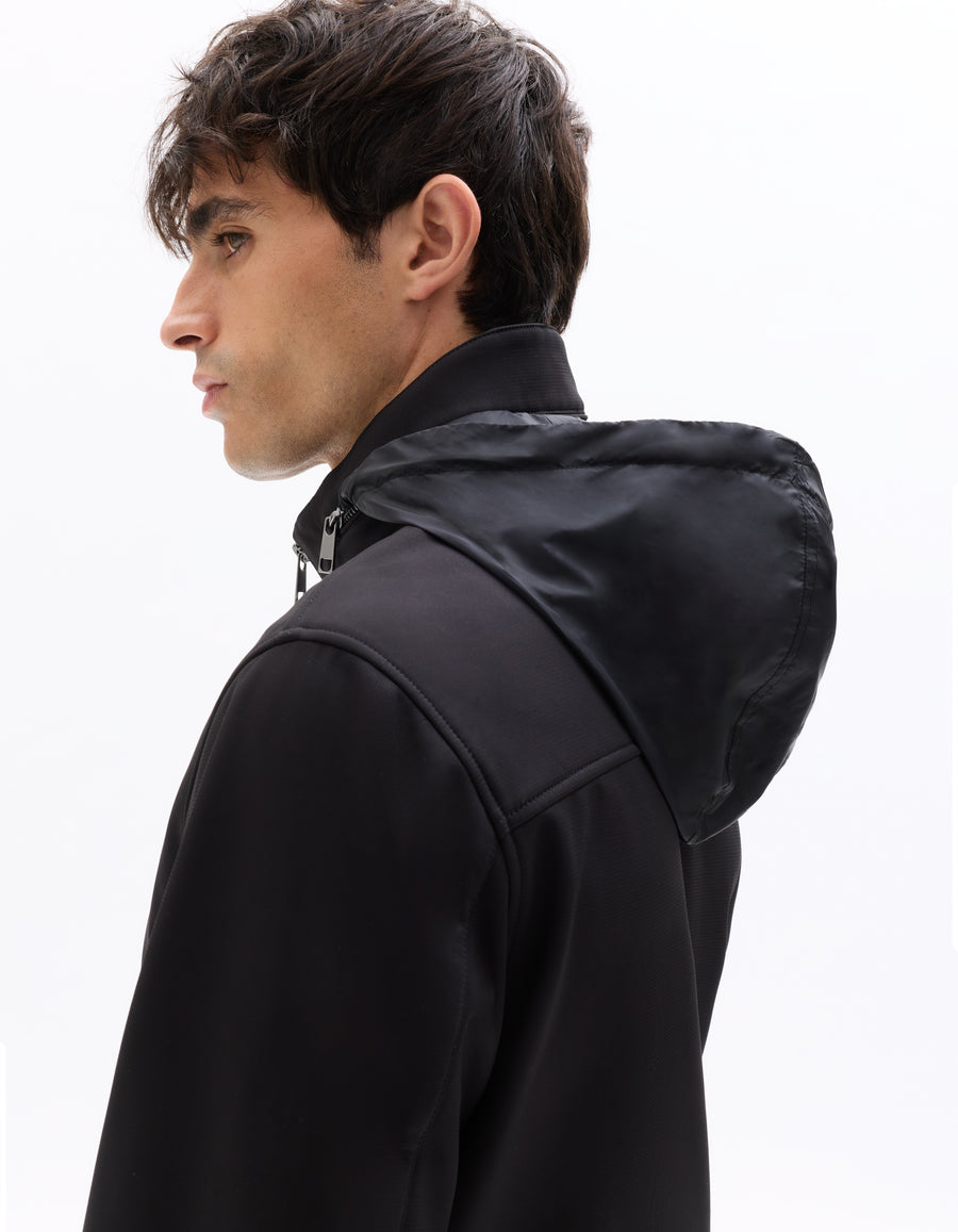 Regular Fit 100% Polyester Mock Jacket - Black