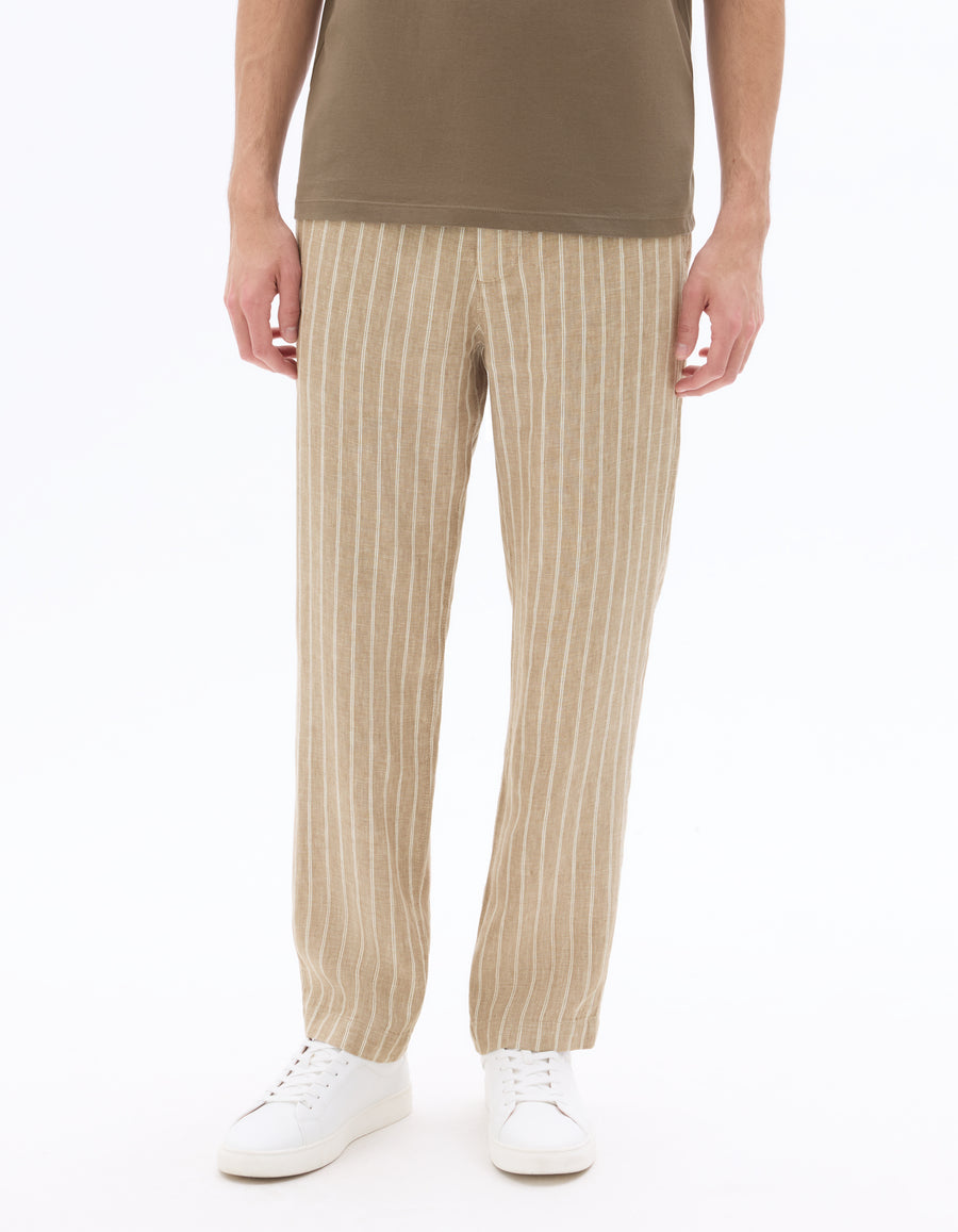 Straight Fit 100% Linen Trousers - Brown
